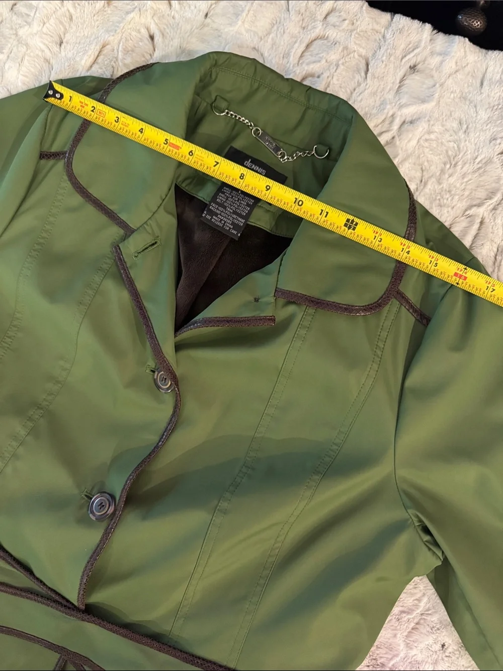 Dennis by Dennis Basso Green & Brown Belted Water Resistant Trench Coat- size L